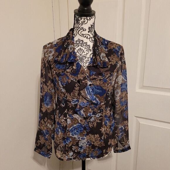 Coldwater creek ruffled front floral top - Picture 1 of 7